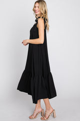 Black Tie Strap Ruffle Hem Midi Dress