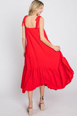 Red Tie Strap Ruffle Hem Midi Dress