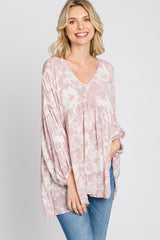 Mauve Floral V-Neck Blouse