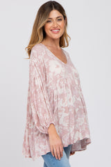 Mauve Floral V-Neck Maternity Blouse