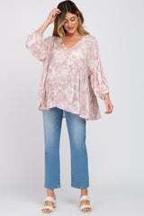 Mauve Floral V-Neck Maternity Blouse