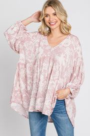 Mauve Floral V-Neck Blouse