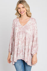 Mauve Floral V-Neck Blouse