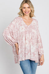 Mauve Floral V-Neck Blouse