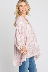 Mauve Floral V-Neck Blouse