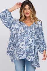 Navy Blue Floral V-Neck Maternity Blouse