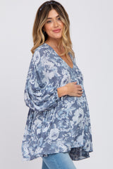 Navy Blue Floral V-Neck Maternity Blouse