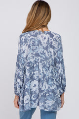 Navy Blue Floral V-Neck Maternity Blouse