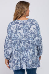 Navy Blue Floral V-Neck Maternity Plus Blouse