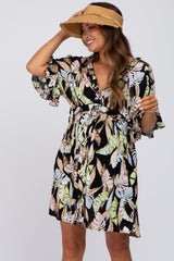 Black Floral Button Down Ruffle Maternity Dress