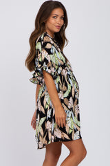 Black Floral Button Down Ruffle Maternity Dress