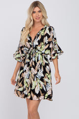 Black Floral Button Down Ruffle Maternity Dress