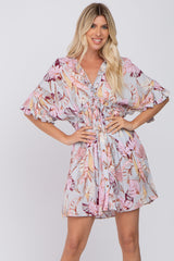 Grey Floral Button Down Ruffle Maternity Dress