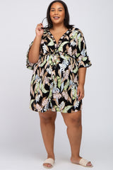 Black Floral Button Down Ruffle Plus Maternity Dress