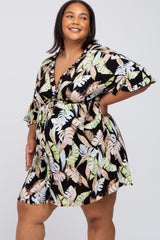 Black Floral Button Down Ruffle Plus Maternity Dress