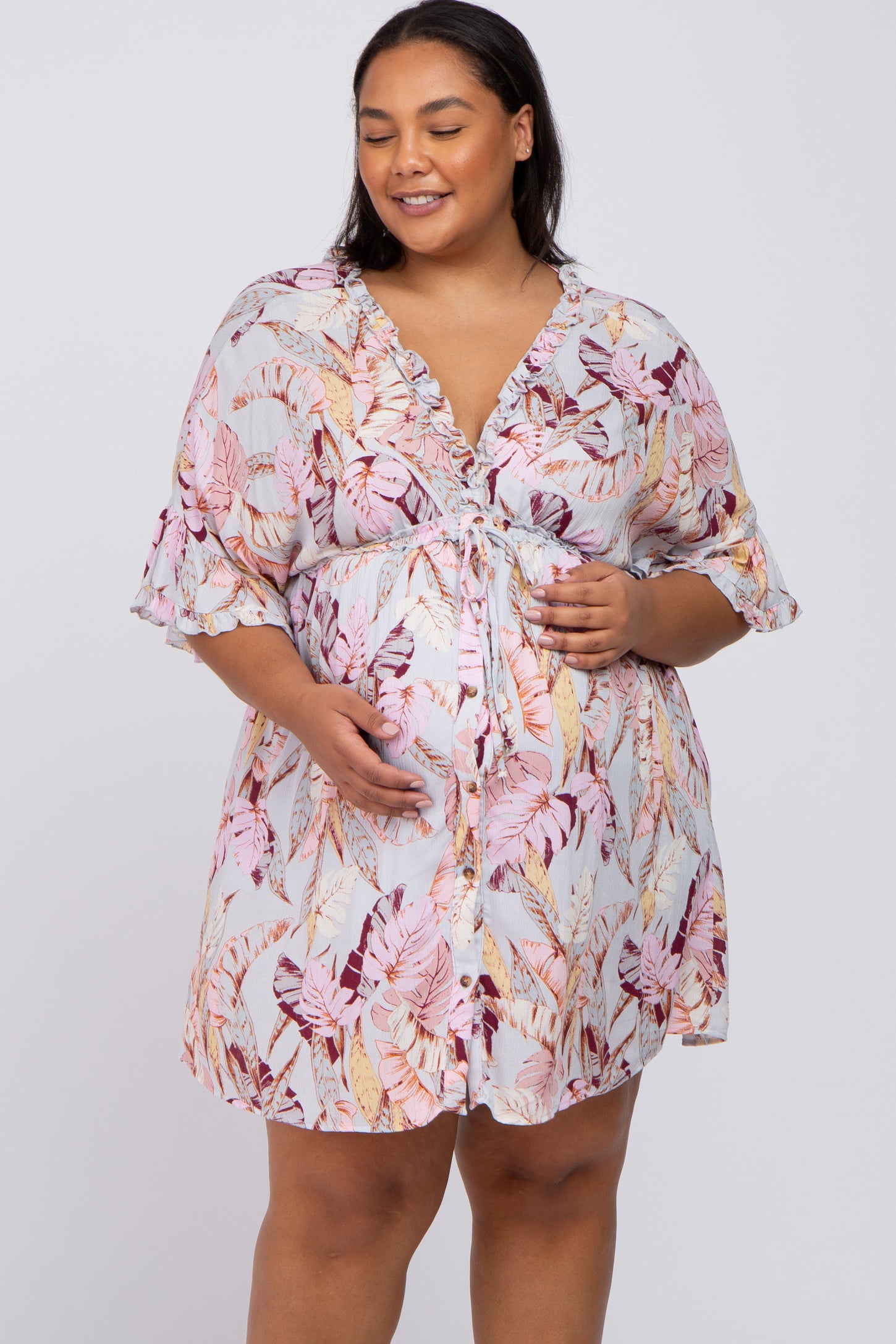 Grey Floral Dress, Plus Size