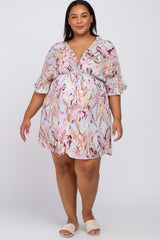 Grey Floral Button Down Ruffle Plus Maternity Dress