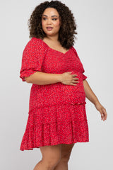 Red Floral Sweetheart Neck Ruffle Tiered Maternity Plus Dress