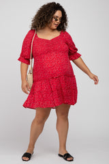 Red Floral Sweetheart Neck Ruffle Tiered Maternity Plus Dress