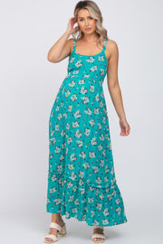 Teal Floral Maternity Maxi Dress