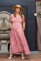 Pink Floral Maternity Plus Maxi Dress