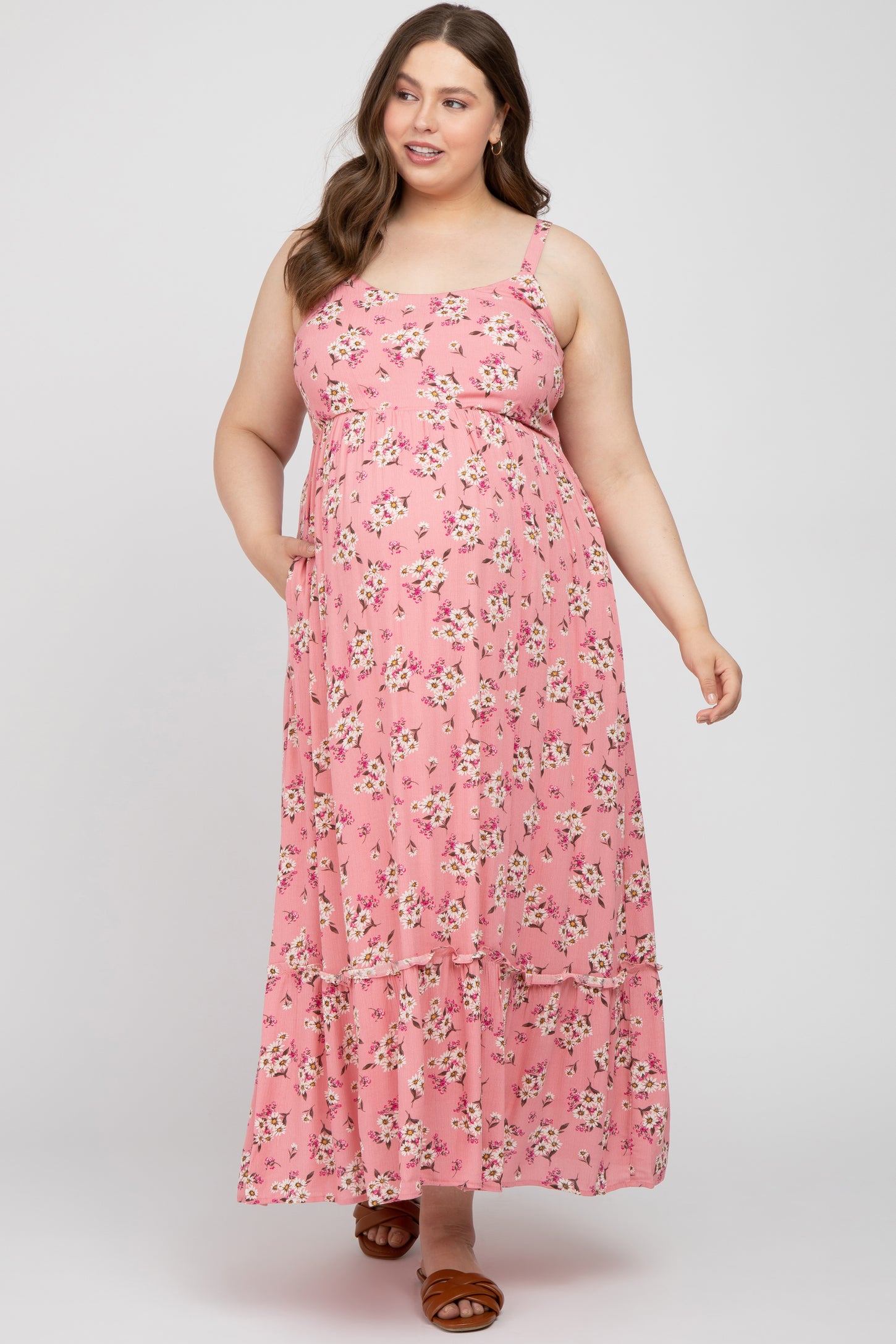 Pink Floral Drawstring Maternity & Nursing Dress