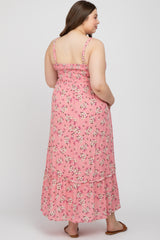 Pink Floral Maternity Plus Maxi Dress