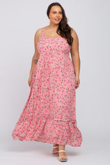 Pink Floral Plus Maxi Dress