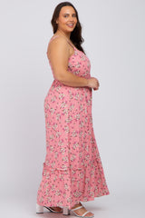 Pink Floral Plus Maxi Dress