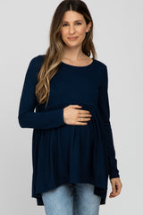 Navy Babydoll Hi-Low Long Sleeve Maternity Top