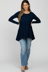 Navy Babydoll Hi-Low Long Sleeve Maternity Top