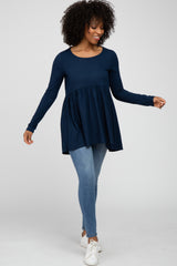 Navy Babydoll Hi-Low Long Sleeve Top