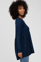 Navy Babydoll Hi-Low Long Sleeve Top