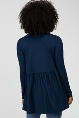 Navy Babydoll Hi-Low Long Sleeve Top