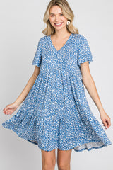 Blue Floral Ruffle Hem Dress