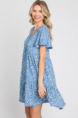 Blue Floral Ruffle Hem Dress