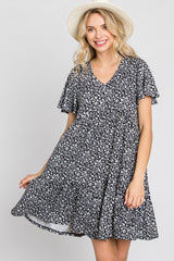 Black Floral Ruffle Hem Dress