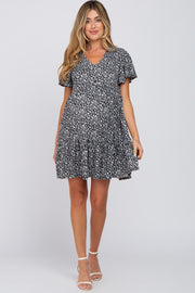 Black Floral Ruffle Hem Maternity Dress