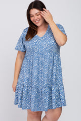 Blue Floral Ruffle Hem Maternity Plus Dress