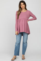 Pink Babydoll Hi-Low Long Sleeve Maternity Top