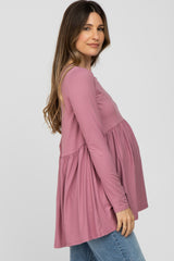 Pink Babydoll Hi-Low Long Sleeve Maternity Top