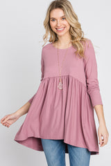 Pink Babydoll Hi-Low Long Sleeve Maternity Top