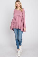 Pink Babydoll Hi-Low Long Sleeve Top