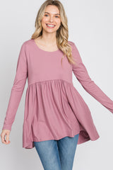 Pink Babydoll Hi-Low Long Sleeve Top