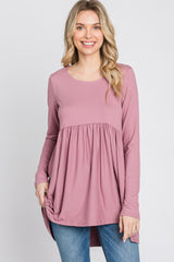 Pink Babydoll Hi-Low Long Sleeve Top