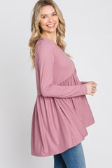 Pink Babydoll Hi-Low Long Sleeve Top