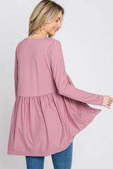 Pink Babydoll Hi-Low Long Sleeve Top