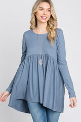 Grey Babydoll Hi-Low Long Sleeve Top