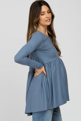 Grey Babydoll Hi-Low Long Sleeve Maternity Top