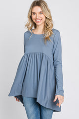 Grey Babydoll Hi-Low Long Sleeve Top